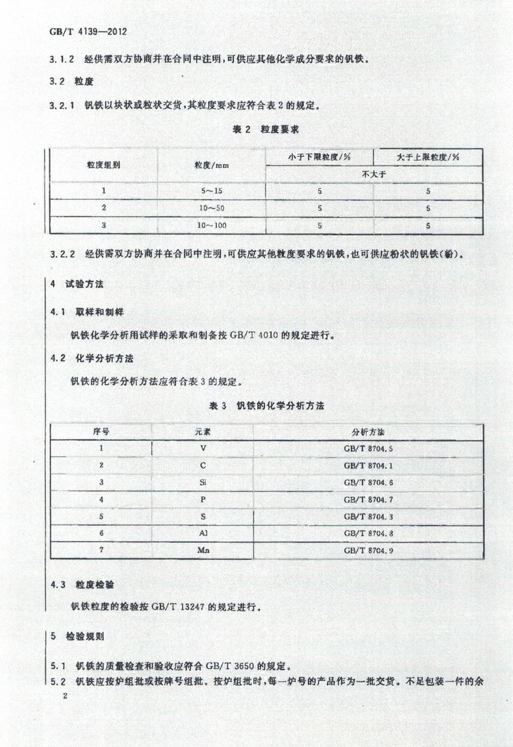 GB/T 4139-2012釩鐵國家標(biāo)準(zhǔn)